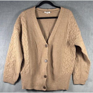 Haven Well Within Button Up V Neck Wool Blend Cable Knit Sweater US Women's L/XL